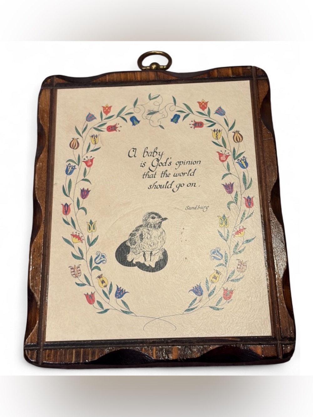 Jerry Schultz Vintage Baby Bird Floral Sandberg Quote Wall Plaque Art Artwork